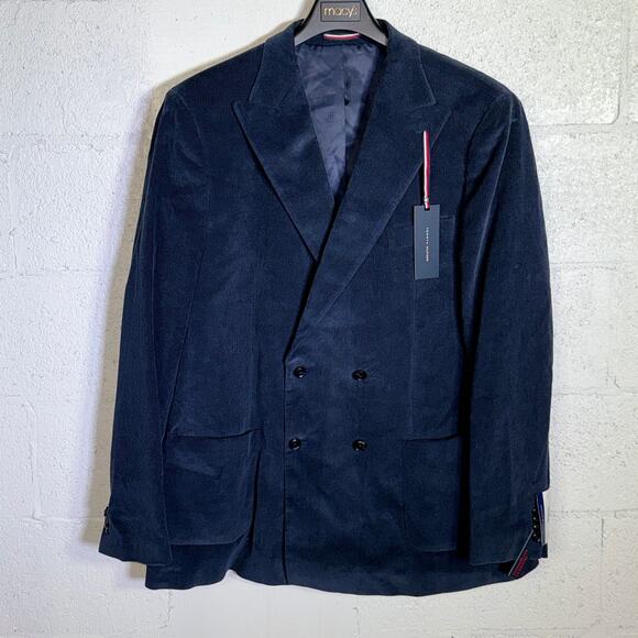 Tommy Hilfiger Men's Relaxed Corduroy Double-Breasted Suit Jacket blue 46L $360 - Picture 1 of 9